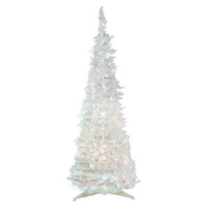 4 ft. Pre-Lit White Tinsel Pop-Up Artificial Christmas Tree Clear Lights