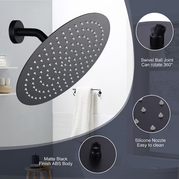 1-Spray Pattern 1.8 GPM 12 in. Single Wall Mount Rain Fixed Shower Head in Matte Black