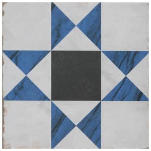 Renaissance Deco Indigo Cross 7-7/8 in. x 7-7/8 in. Porcelain Floor and Wall Tile (6.3 sq. ft./Case)
