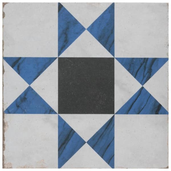 Merola Tile Renaissance Deco Indigo Cross 8 in. x 8 in. Porcelain Floor and Wall Take Home Tile Sample