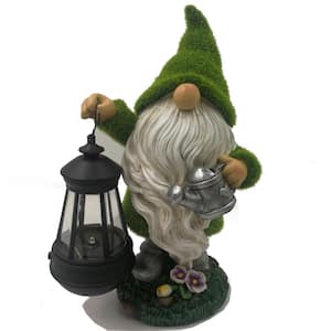 Solar 11 in. Bearded Grassy Watering Gnome in Green and White