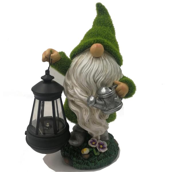 Unbranded Solar 11 in. Bearded Grassy Watering Gnome in Green and White