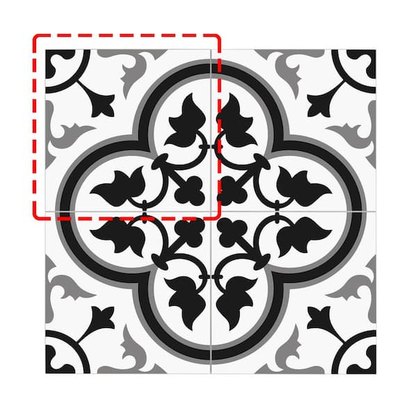 sunwings Patterned Black 6 in. x 6 in. Stone Peel Composite and Stick Encaustic Backsplash Wall Tile (0.25 sq. ft.)
