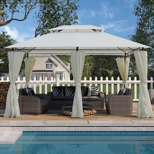 13 ft. x 10 ft. Beige Outdoor Patio Gazebo Canopy Tent With Ventilated Double Roof and Mosquito Net