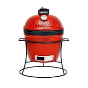 Joe Jr. 13.5 in. Portable Charcoal Grill in Red with Cast Iron Cart, Heat Deflectors and Ash Tool