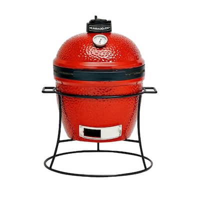 Kamado Joe Joe Jr. 13.5 in. Portable Charcoal Grill in Red with Cast Iron Cart, Heat Deflectors and Ash Tool Joe Jr. 13.5 in. Portable Charcoal Grill in Red with Cast Iron Cart, Heat Deflectors and Ash Tool