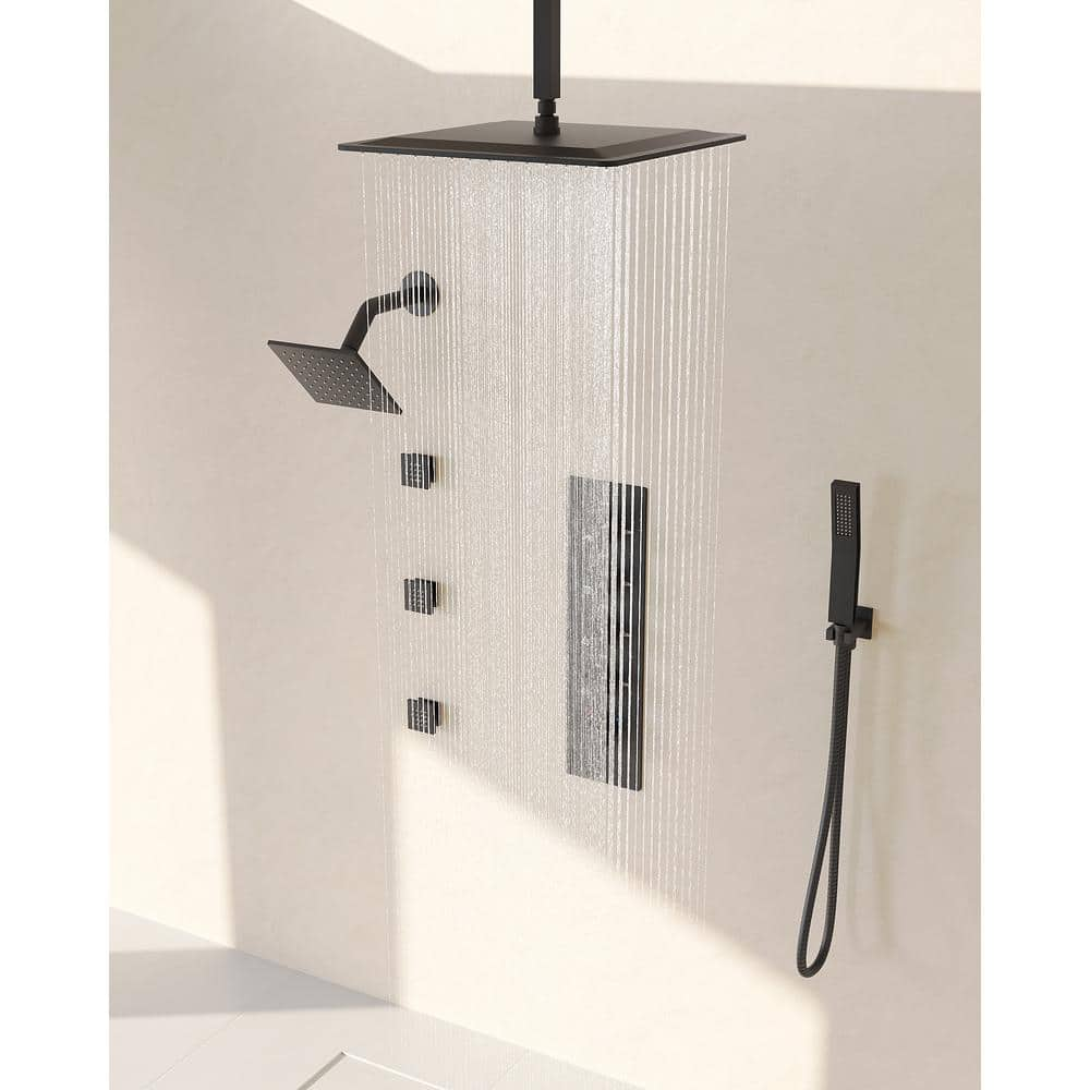 GRANDJOY SerenityFlow 15-Spray 16 & 6 in. Dual Ceiling Mount Fixed and ...