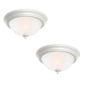 13 in. 2-Light White Flush Mount with Frosted Glass Shade (2-Pack)