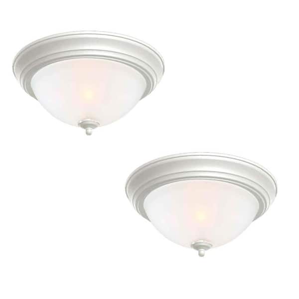 Commercial Electric 13 in. 2-Light White Flush Mount with Frosted Glass Shade (2-Pack)