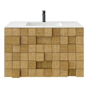 Mosaic 33 in. W Soldi Wood Bathroom Vanity in Oak with White Solid Surface Top with White Sink