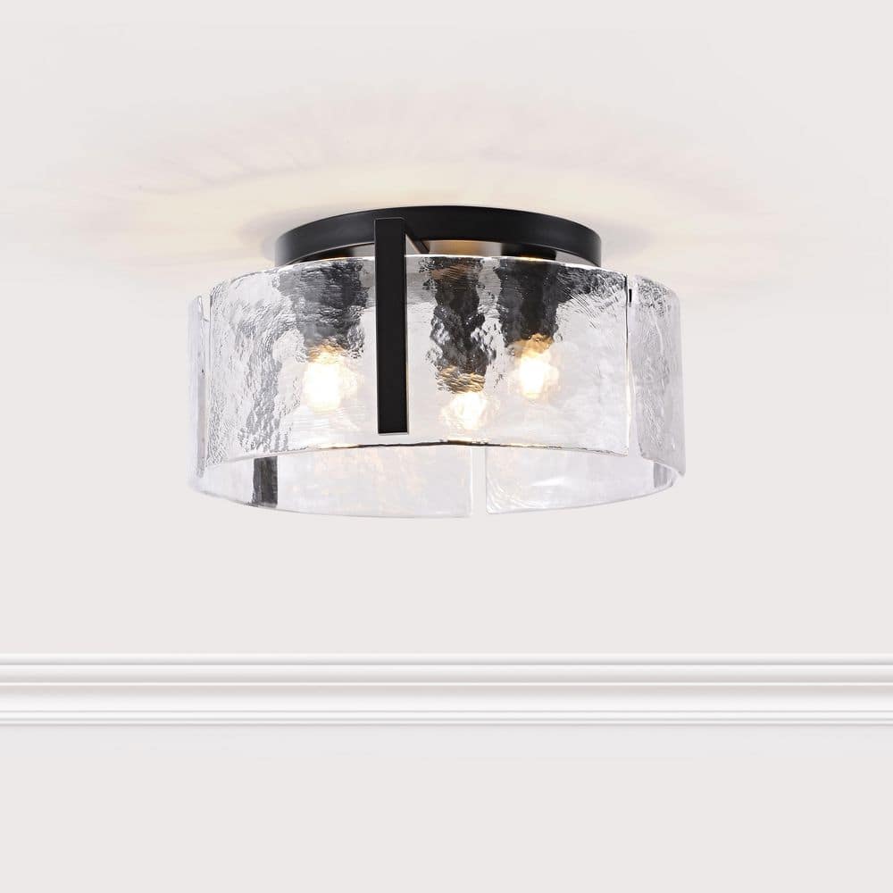 Candela 15 in. Antique Black Round 3-Light Textured Glass Panels Flush Mount price history on PriceWatchPro