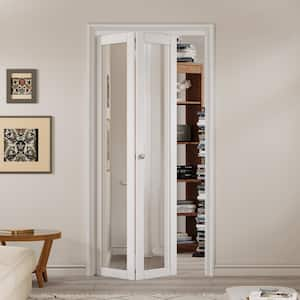 36 in. x 80 in. 1-Lite Mirror Glass and Solid Core White Finished MDF Interior Closet Bi-Fold Door with Hardware