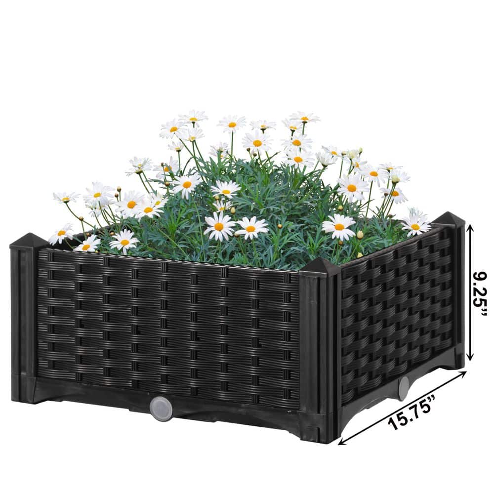 Black Rattan Raised Garden Bed Planter Box