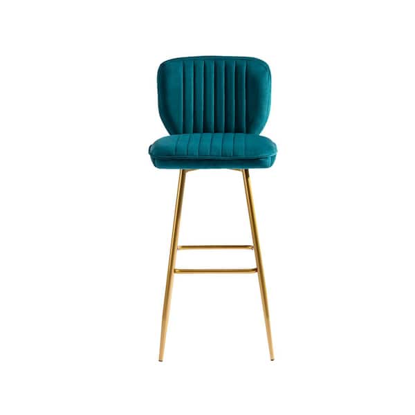 Unbranded 40.55 in. H Metal Teal Bar Stools with Low Back and Footrest