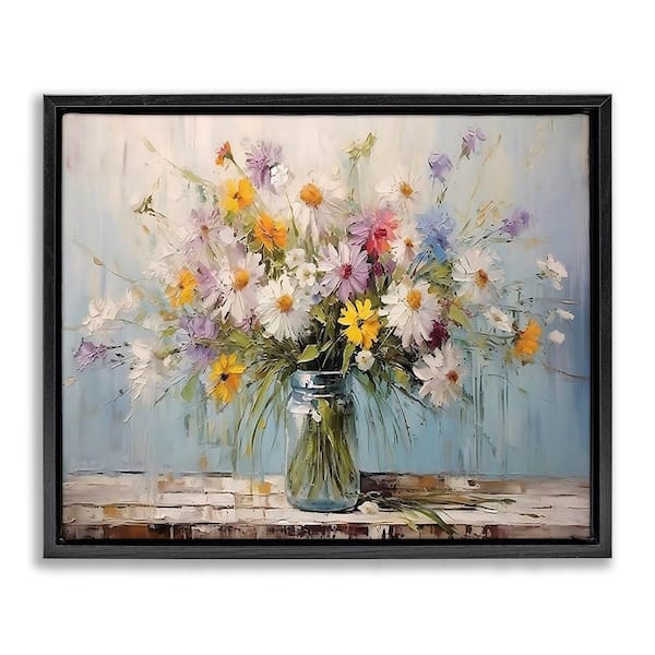 Stupell Industries Wildflower Bouquet in Jar by Franklyn Gregory Black Floater Frame Nature Graphic Art Print 25 in. x 31 in.
