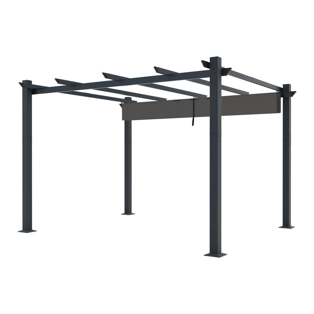 Gray Aluminum Pergola with Retractable Canopy, 13x10 ft
