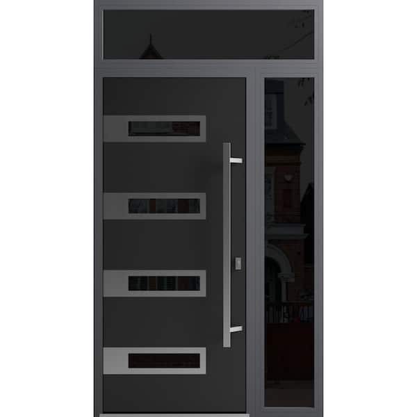 VDOMDOORS 0131 48 in. x 96 in. Left-hand/Inswing 2 Sidelight Tinted Glass Black Enamel Steel Prehung Front Door with Hardware