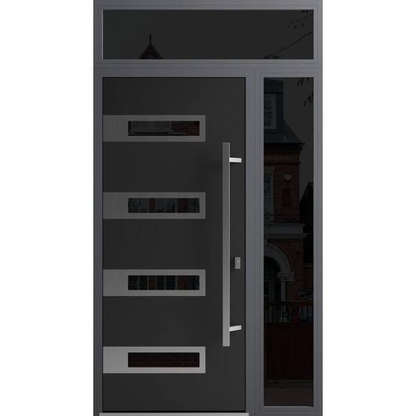 VDOMDOORS 0131 50 in. x 96 in. Left-hand/Inswing 2 Sidelight Tinted Glass Black Enamel Steel Prehung Front Door with Hardware