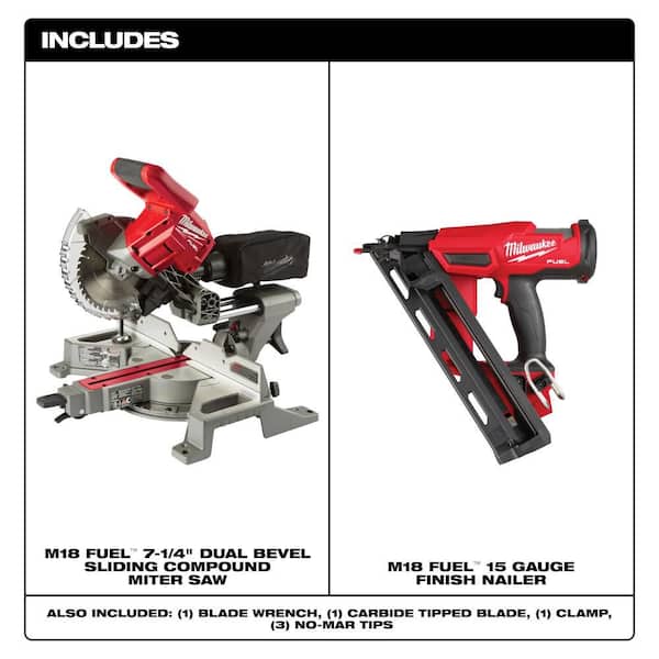 M18 FUEL 18V Lithium-Ion Brushless Cordless 7-1/4 in. Dual Bevel Sliding Compound Miter Saw w/ 15-Gauge Finish Nailer