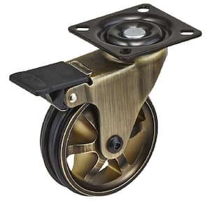 3-15/16 in. (100 mm) Rustic Brass Aluminum Vintage Braking Swivel Plate Caster with 132 lbs. Load Rating