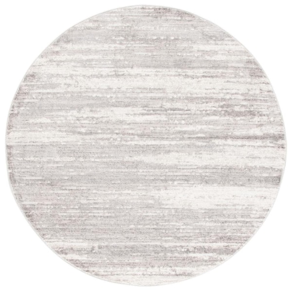 SAFAVIEH Skyler Light Gray/Ivory 7 ft. x 7 ft. Abstract Striped Round Area Rug