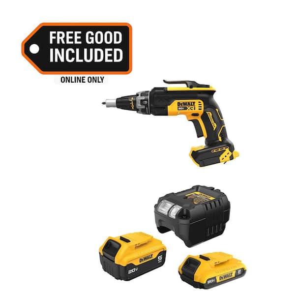 XR 20V MAX Lithium-Ion Cordless Brushless Screw Gun with 20V MAX 5.0 Ah and 2.0 Ah Battery Packs and Charger