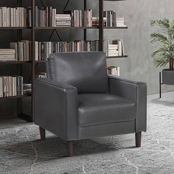 Lazzara Apollo Dark Gray Faux Leather Arm Chair 9203DGY-1 - The