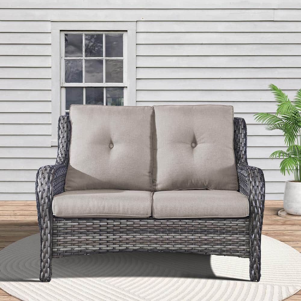 Arcline Gray PE Rattan Wicker Outdoor Loveseat with Gray Cushions price history on PriceWatchPro