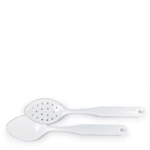 Solid White 2-Piece Enamelware Spoon and Slotted Spoon Set