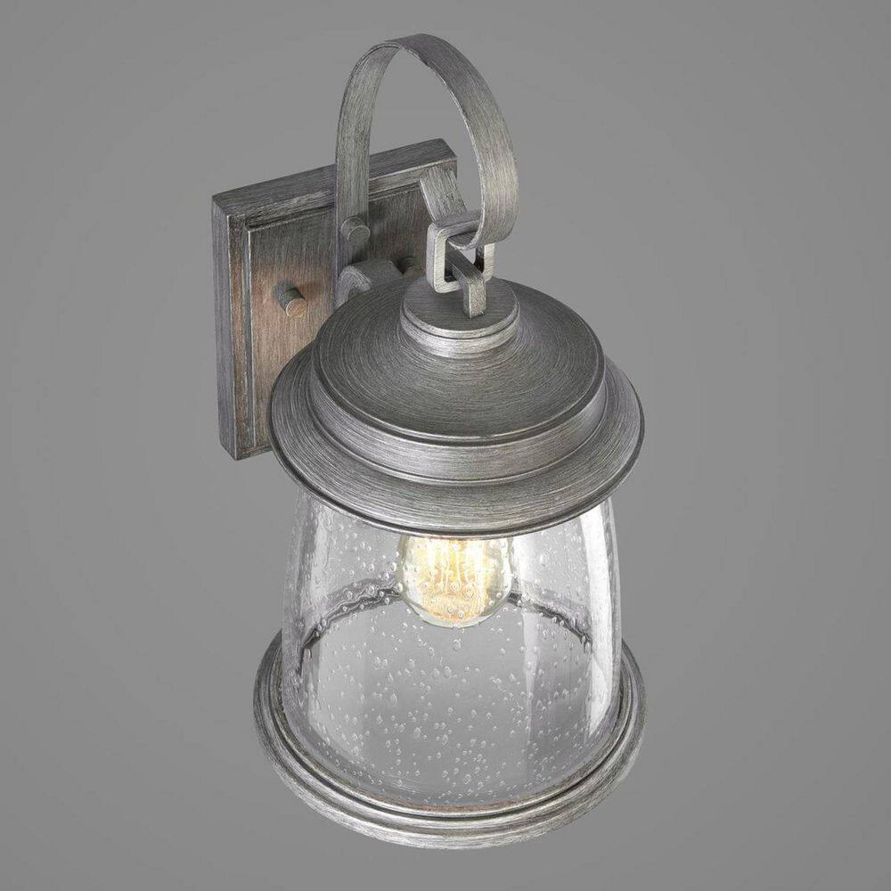 Antique Pewter 16" Outdoor Wall Sconce with Seeded Glass