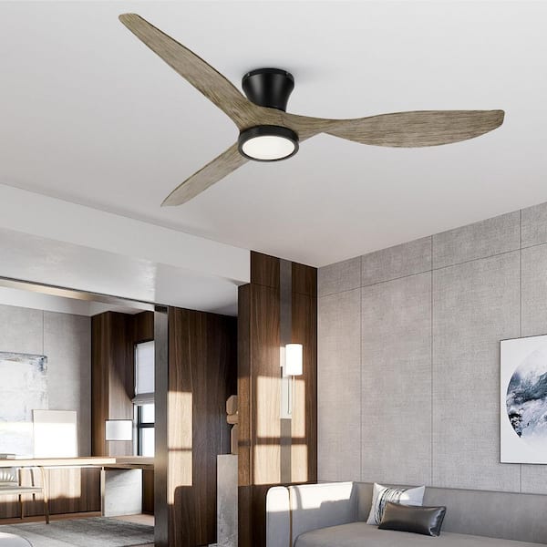 R3 Series 52 in, Indoor Ceiling Fan with Light,Included Quiet Reversible DC Motor and Dimmable 3 CCT LED,Black Woodgrain