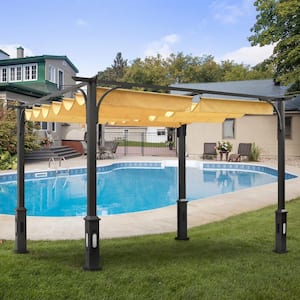 Hokulani 10 ft. x 10 ft. Beige Metal Frame Outdoor Pergola with Removable Canopy and Led Lamps