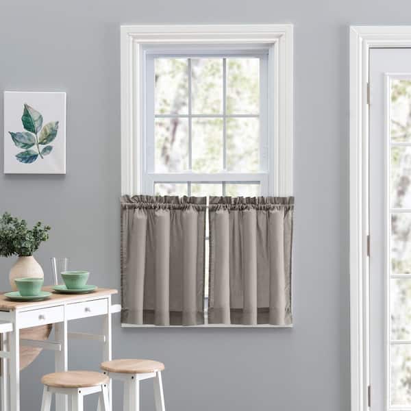 Ellis Curtain Stacey Grey Solid 56 in. W x 45 in. L Rod Pocket Tailored Tier Curtain Pair