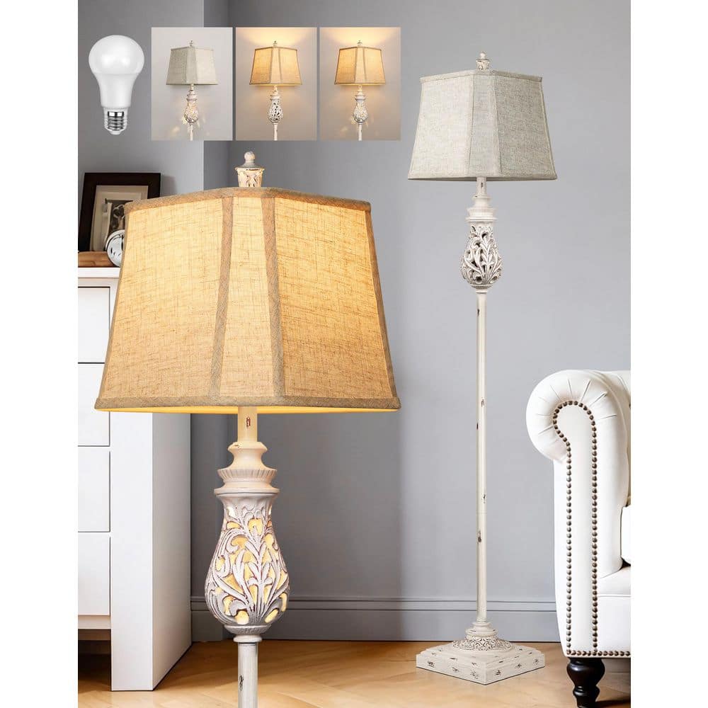 64 in. Cream White Vintage Tree Floor Lamp with Nightlight, Rustic Farmhouse Standing Lamp with Rotary Switch price history on PriceWatchPro
