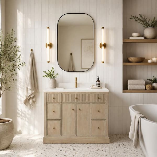 Redondo 42 W x 22 in D x 34.5 H Single Bath Vanity in Ash Oak with Engineered Quartz Top in White with White Basin