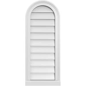 14 in. x 34 in. Round Top Surface Mount PVC Gable Vent: Decorative with Brickmould Sill Frame