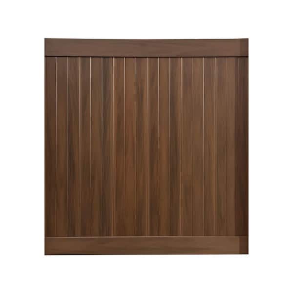6 ft. x 6 ft. Board on Board Framed Flat Woodgrain Hickory Vinyl Fence Panel With Steel Inserts (Unassembled)