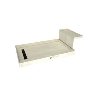Base'N Bench 42 in. x 60 in. Single Threshold Shower Base and Bench Kit with Left Drain and Matte Black Grate