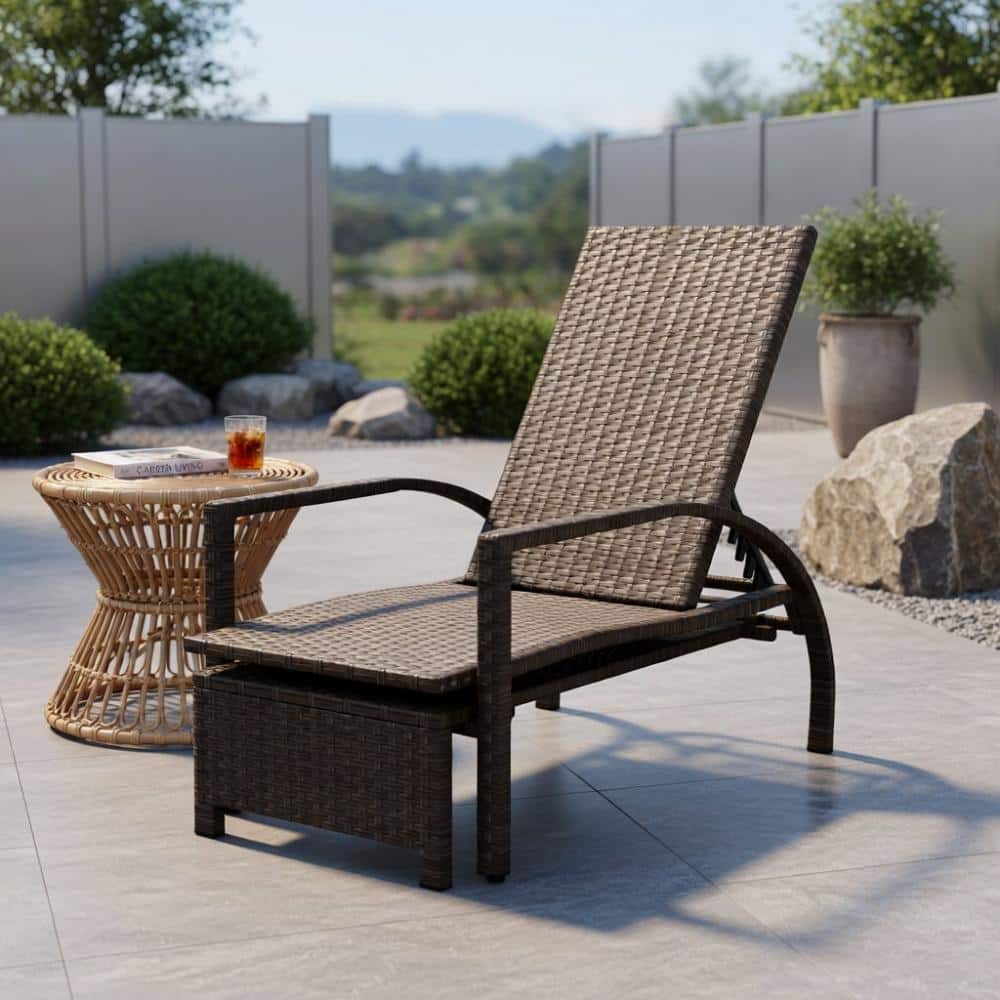Rattan Outdoor Chaise Lounge With Retractable Ottoman, Adjustable Portable Recliner price history on PriceWatchPro