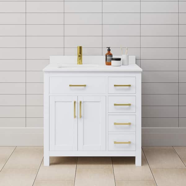Wyndham Collection Beckett 36 in. W x 22 in. D x 35 in. H Single Sink Bathroom Vanity in White with White Cultured Marble Top