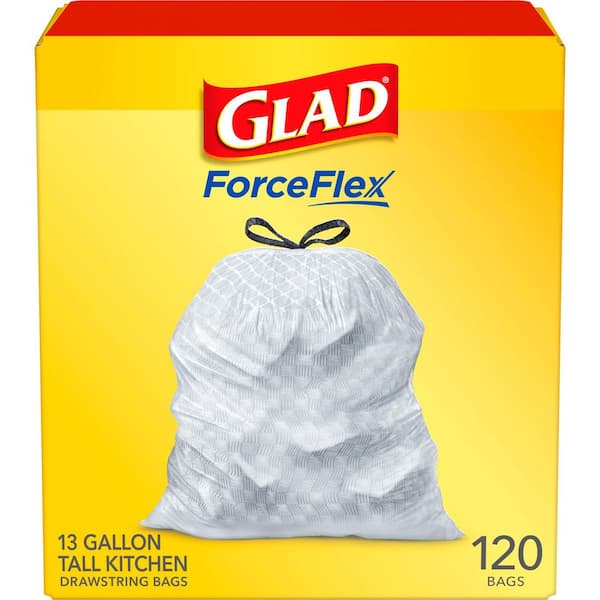 Glad 13 Gal. Forceflex White Tall Kitchen Drawstring Trash Bags (120-Count)