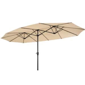 10 ft. Tan Rectangular Double-Sided Outdoor Patio Large Market Umbrella with Crank for Beach Outside