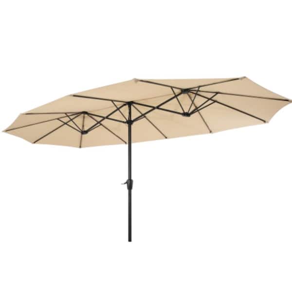 ITOPFOX 10 ft. Tan Rectangular Double-Sided Outdoor Patio Large Market Umbrella with Crank for Beach Outside