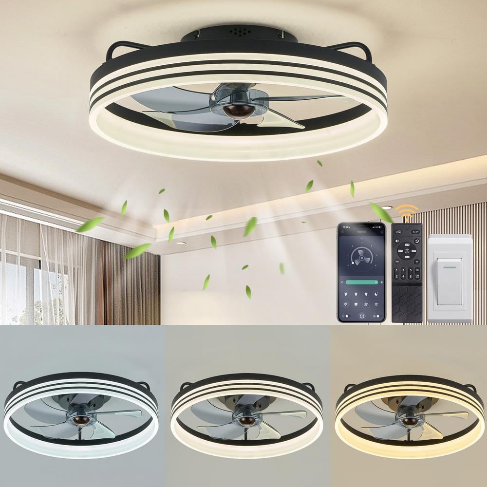 FANNEHONNE Black 20 in. Integrated LED Indoor Color Changing Ceiling ...