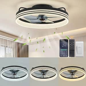 Black 20 in. Integrated LED Indoor Color Changing Ceiling Fan with Light Flush Mount Fan with Light for Small Room