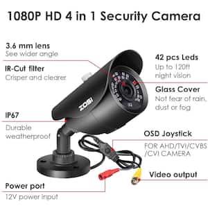 1080p Wired Outdoor Bullet Home Security Camera Compatible with TVI DVR (4-Cameras)