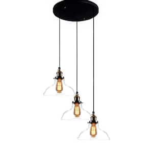 Edison Esmeralda Collection 3-Light Black Clear Glass Indoor Hanging Lamp