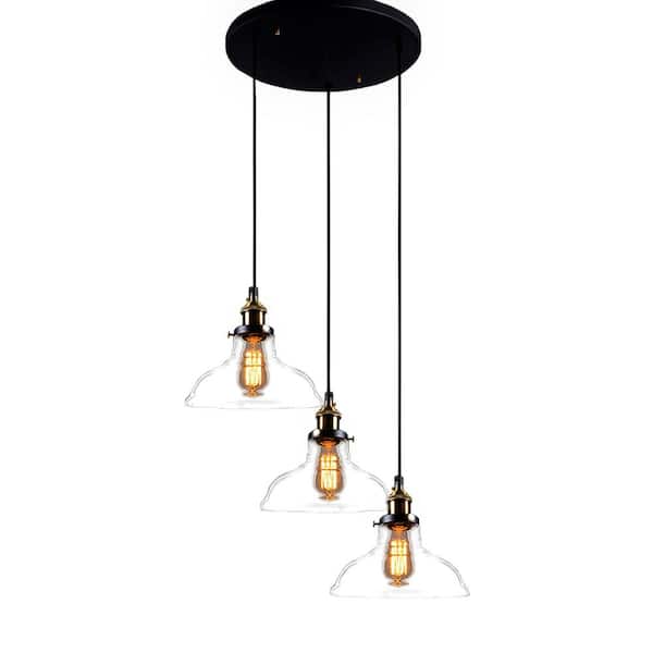 Edison Esmeralda Collection 3-Light Black Clear Glass Indoor Hanging Lamp