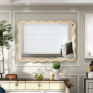 Natural 40 in. W x 28 in. H Solid Wood Rectangle Wavy Wall Mirror for Bathroom, Bedroom, Cloakroom