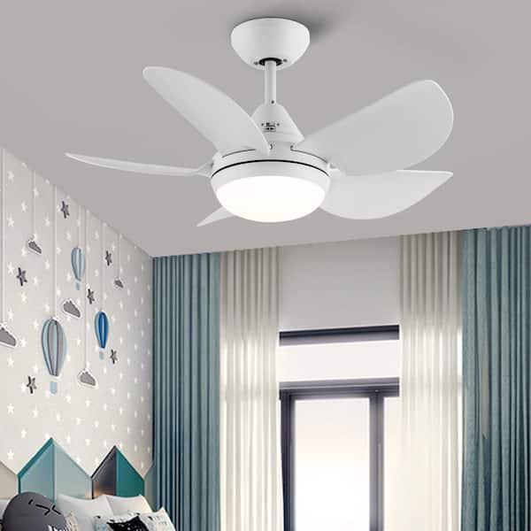 YUHAO 30 in. Integrated LED Light Kit Matte White Indoor Ceiling Fans With Reversible Motor and Remote Control, 5 ABS Blades
